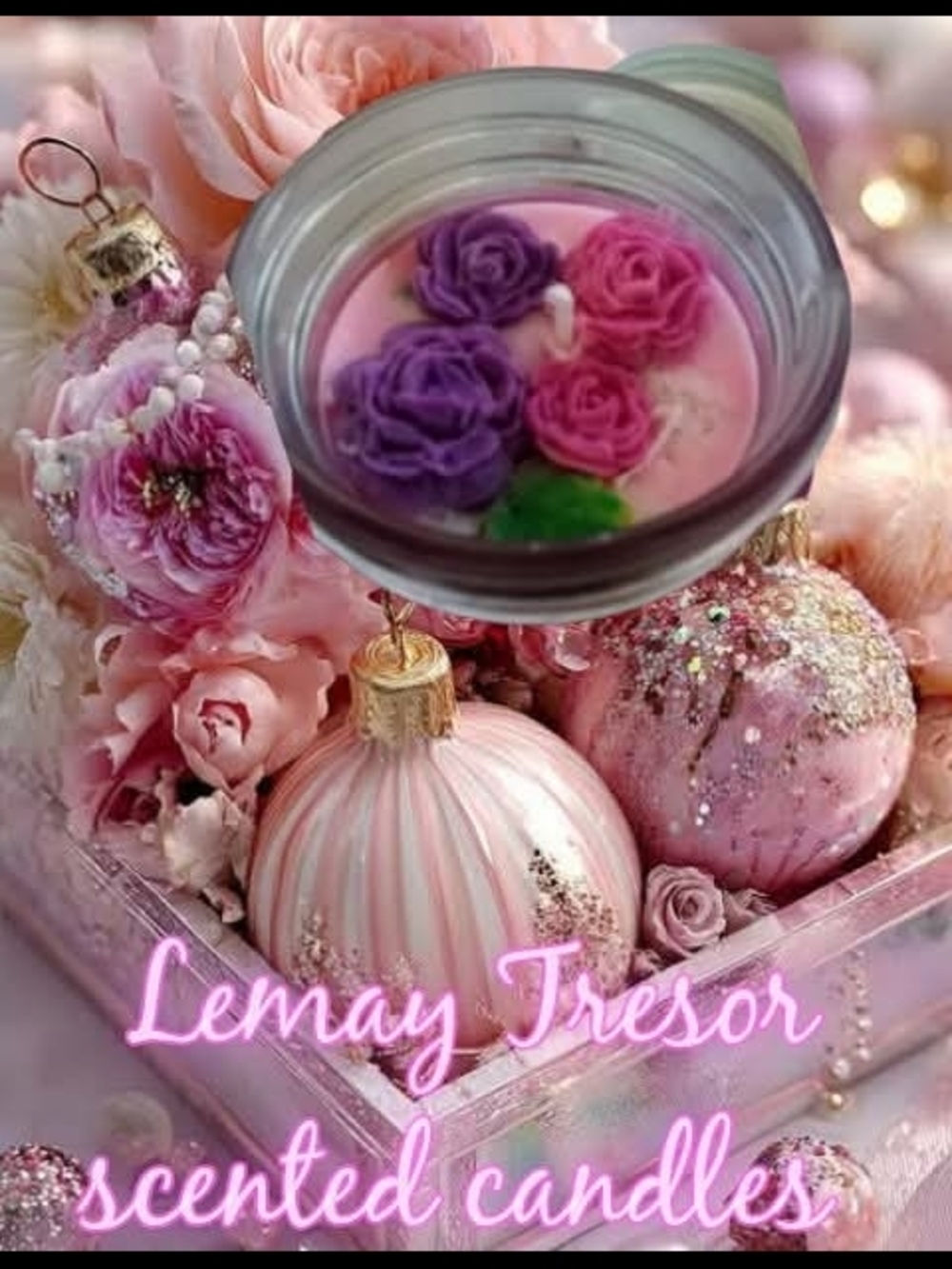 Pink Floral Scented Candle. Custom Label Upon Request. 5oz